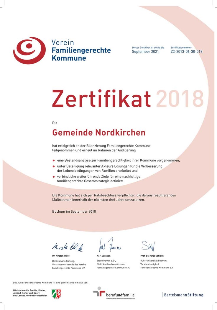 Zertifikat Familiengerechte Kommune 09/2021