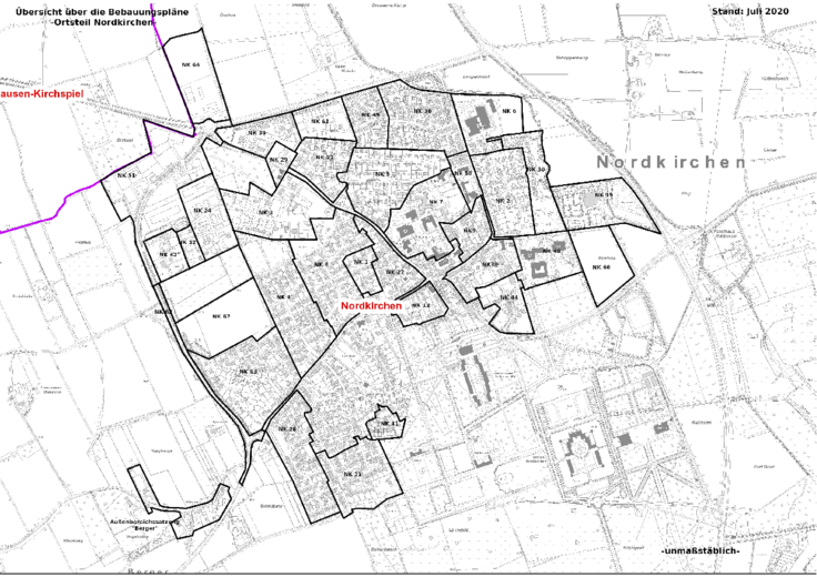 Eine Karte mit den Bebauungsplänen im Ortsteil Nordkirchen