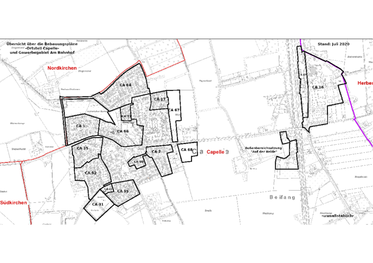 Eine Karte mit den Bebauungsplänen im Ortsteil Capelle